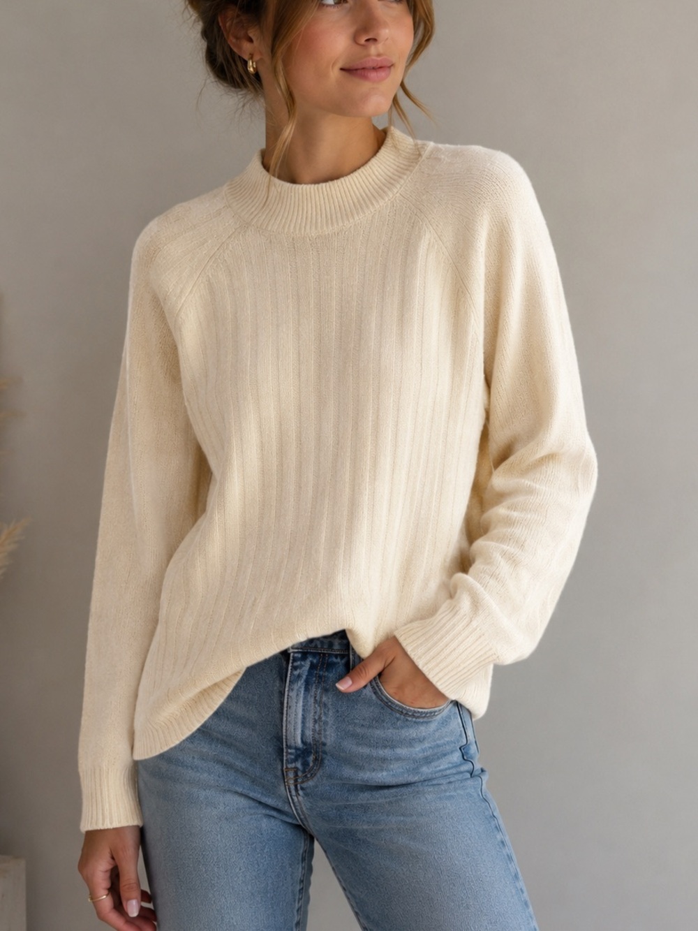 NWT Cosmic Blue Love for Stitch Fix Cream Ribbed Crewneck Sweater